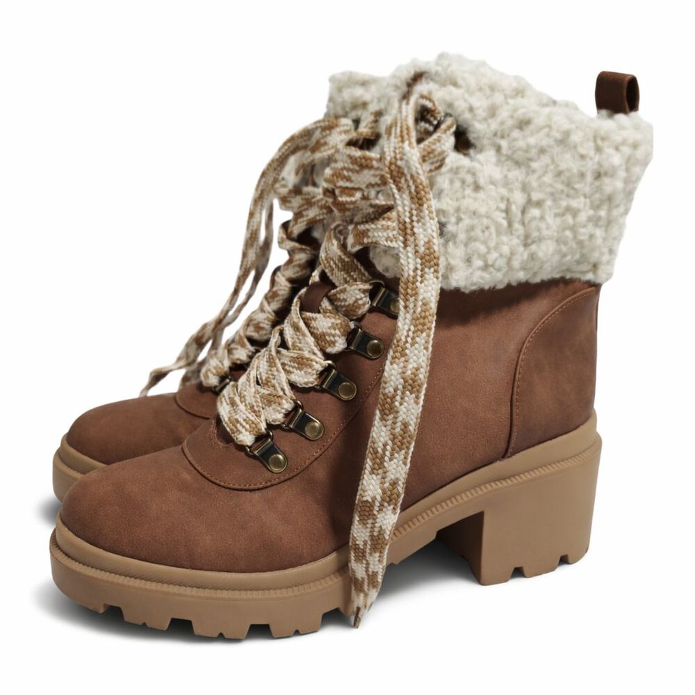 Circus Sam Edelman Brown Lace Up Faux Fur Combat Boots 9